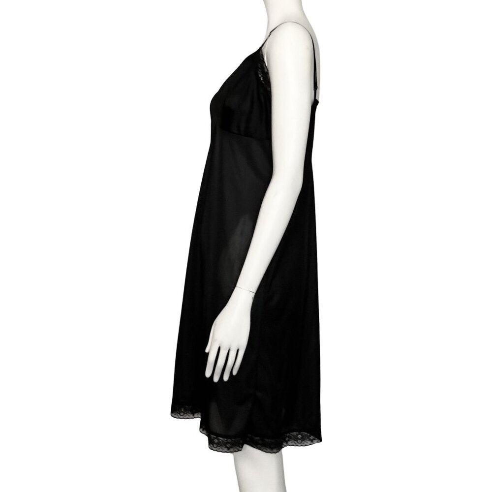 Vintage Black Satin Lingerie Slip Dress Lace Trim Chemise. M/L 22. Boho Coquette - Picture 4 of 12